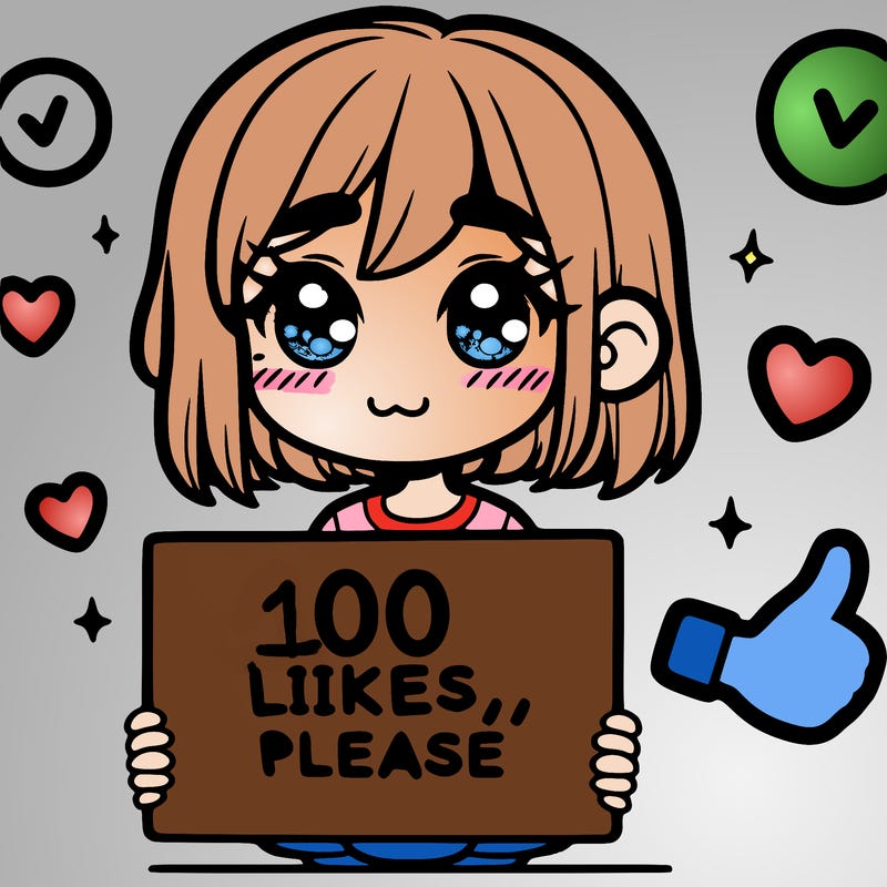 a girl with a sign saying 100 likes, please