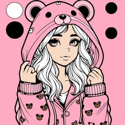 realistic girl in a animal pjs hoodie