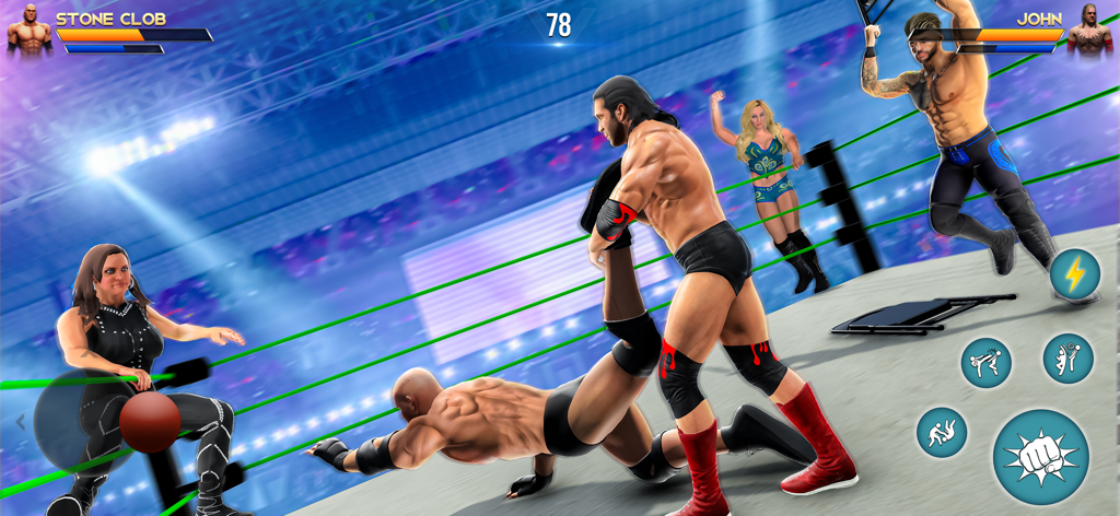 Real Wrestlers Championship 3D - Combate de lucha 3D lleno de acción con múltiples luchadores y barras de salud en un ring