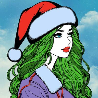 realistic girl in santa hat