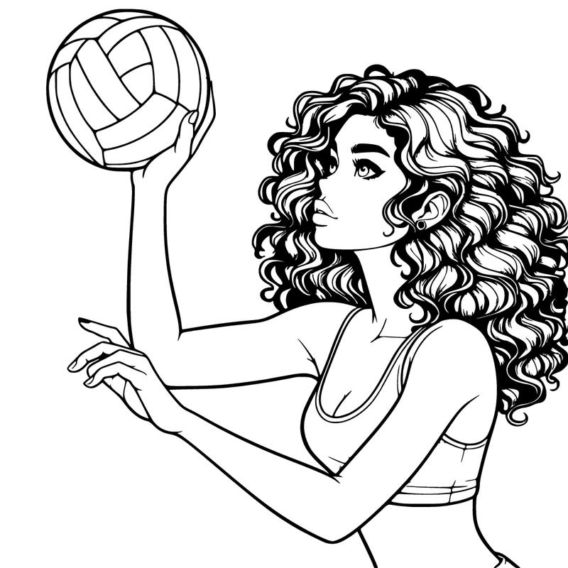 realistic girl with curly hair playing volleyball