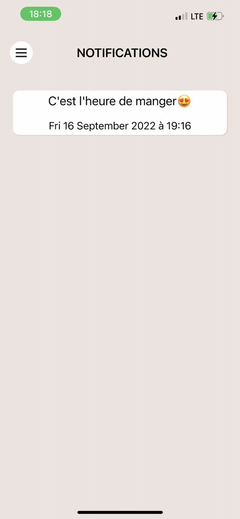 ProcreaResto - ProcreaResto Mobile App Benachrichtigungsbildschirm mit einer Erinnerung an die Essenszeit