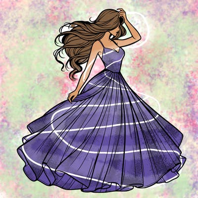 realistic woman with dress flowing in the wind