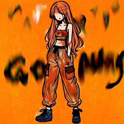 girl in baggy pants crop top and long hair