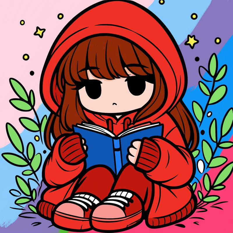 girl in oversized hoodie reading a book
