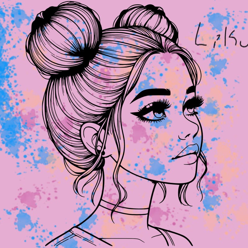 realistic girl with buns on the top of her head