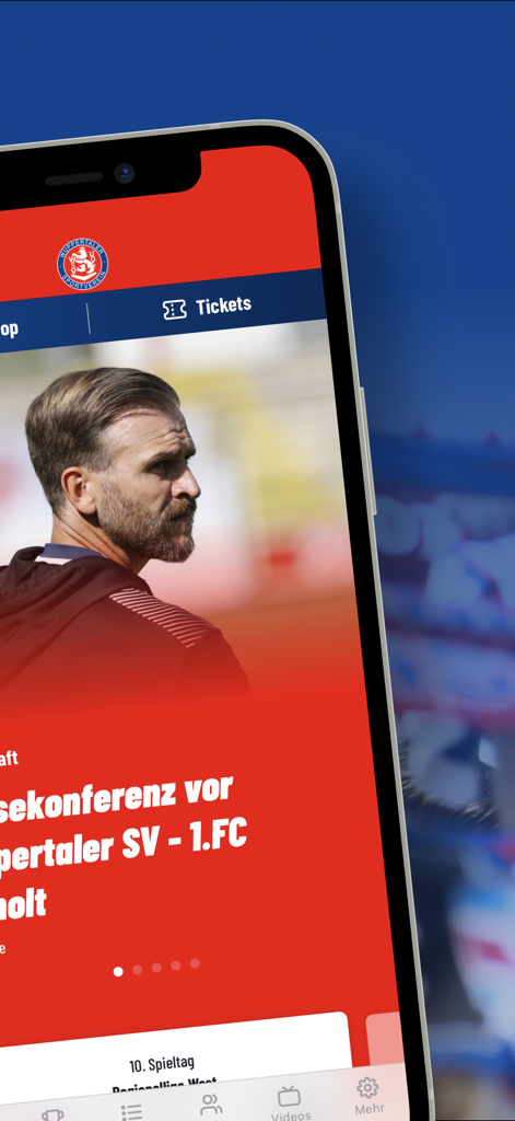 Wuppertaler SV - The home screen of the Wuppertaler SV mobile app featuring news and club information