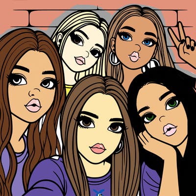 group of teen girls friends y2k up close in a selfie