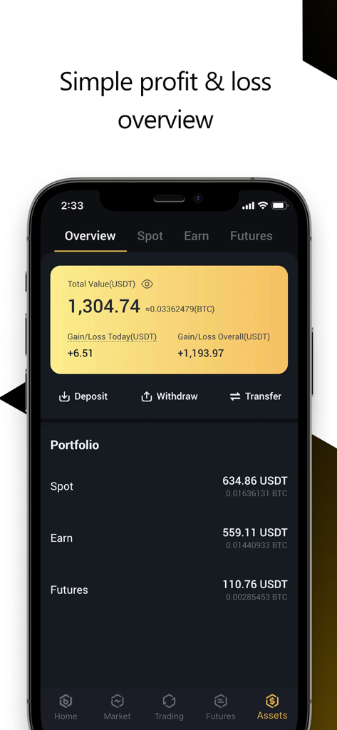 Bitrue - Buy BTC XRP & Crypto - Bitrue mobile app asset dashboard showing total balance and profit and loss overview