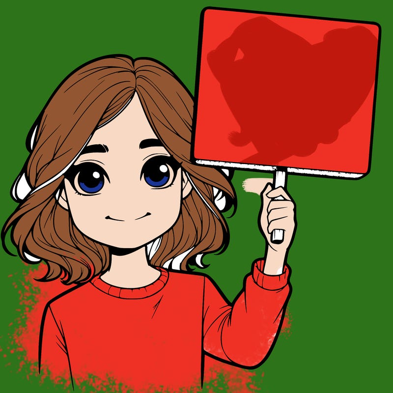 realistic girl holding up a sign