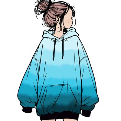 realistic girl with a oversized sweatshirt on and a bun