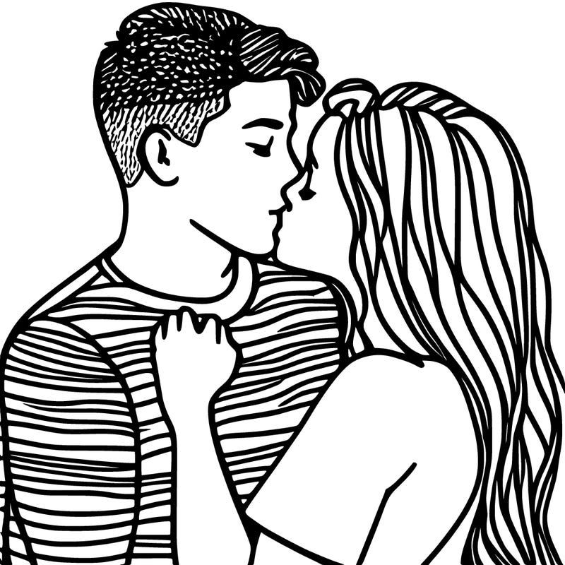 two teenagers kissing