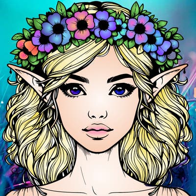 realistic female elf with flower crown