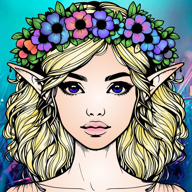 realistic female elf with flower crown