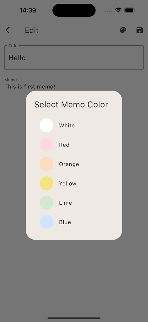 Sticky Notes - Simple Version - A color selection menu for digital sticky notes with options for white red orange yellow lime and blue