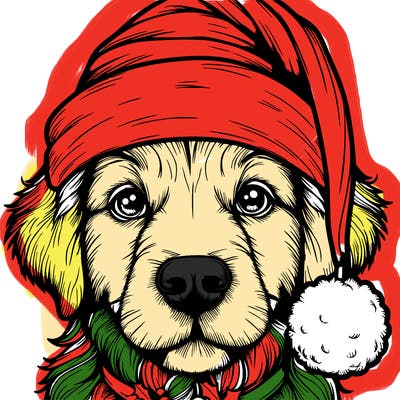 realistic dog with a christmas hat