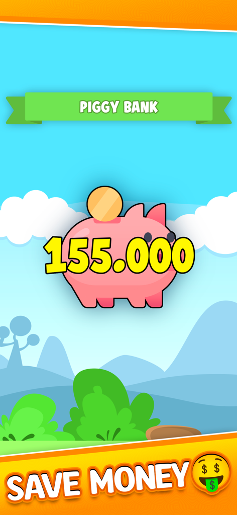 Um cofrinho rosa mostrando moedas economizadas no aplicativo de jogo de cartas Scopa Piu