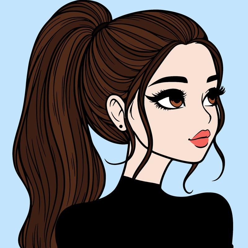 a beautiful and realistic girl with a high pony tail