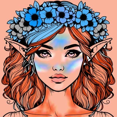 realistic female elf with flower crown