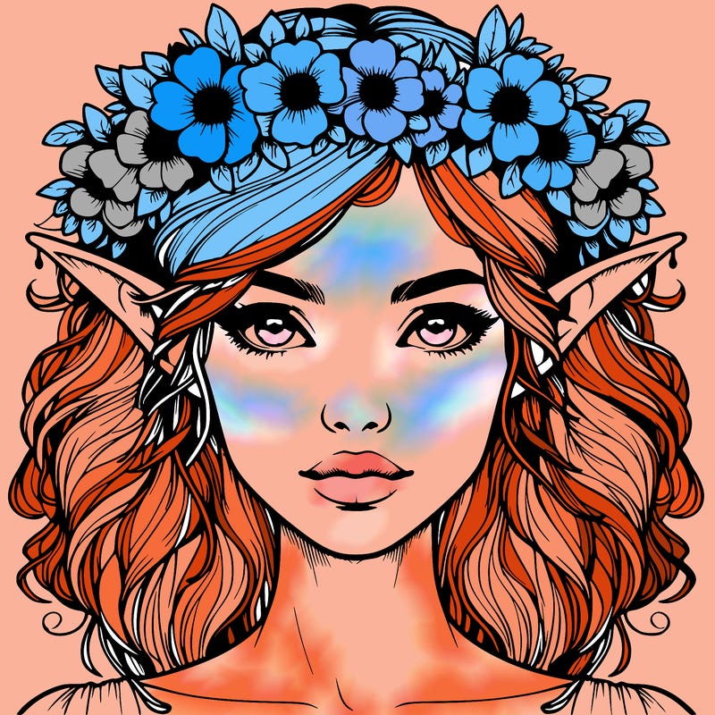 realistic female elf with flower crown