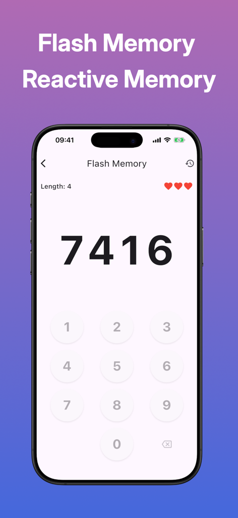 MindFit - Your Brain Gym - Flash memory training screen with numeric sequence and keypad in the MindFit app