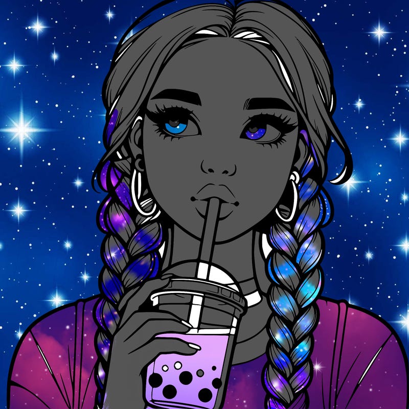 realistic girl with braided hair drinking boba