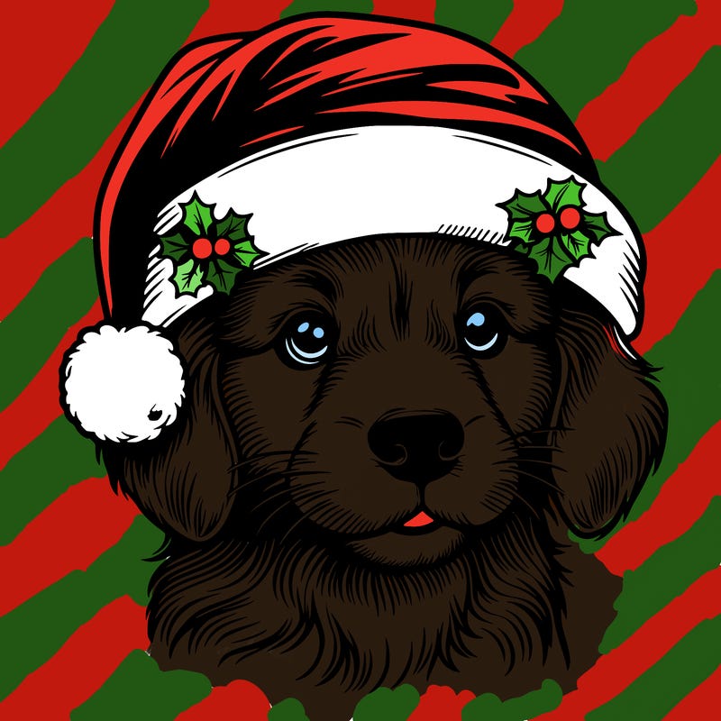 realistic dog wearing a santa hat
