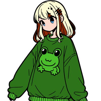 girl wearing frogging sweatshirt
