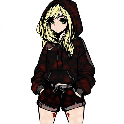 realistic girl in shorts and hoodie