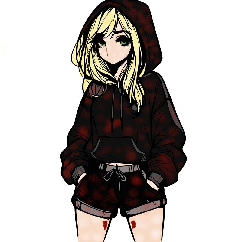 realistic girl in shorts and hoodie
