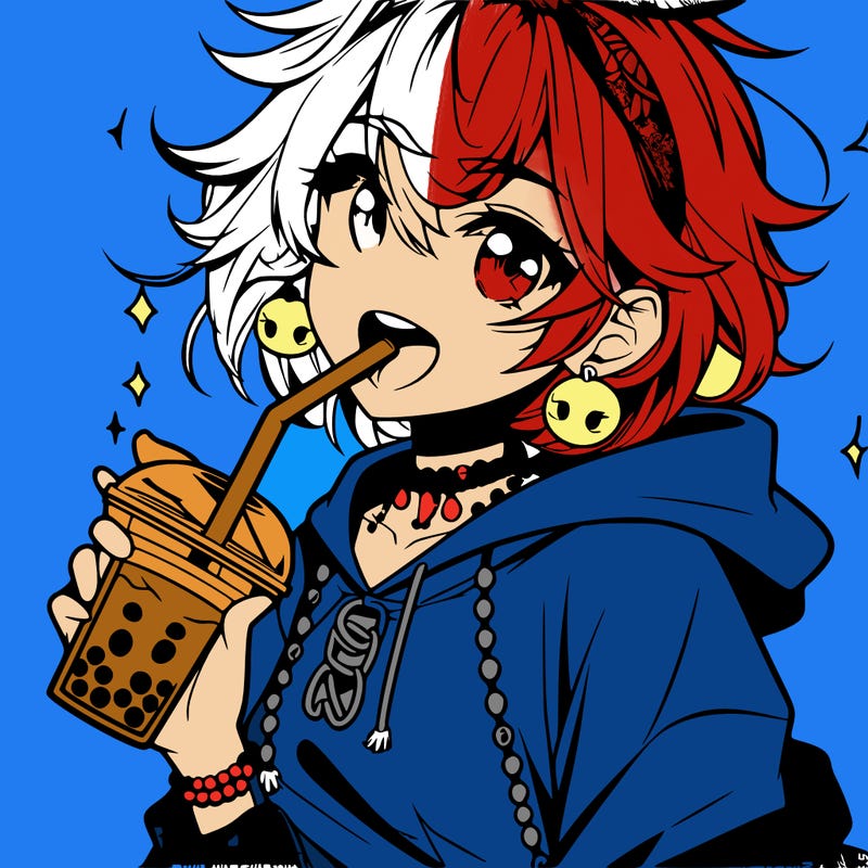 hot baddie anime girl drinking boba and biting the straw