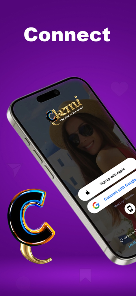 Ecrã de login da app TicTic com botões de login Apple e Google num fundo roxo