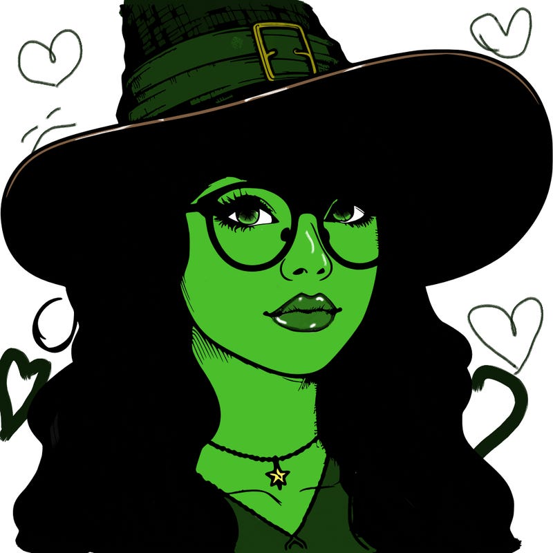 a witch with glasses realistic