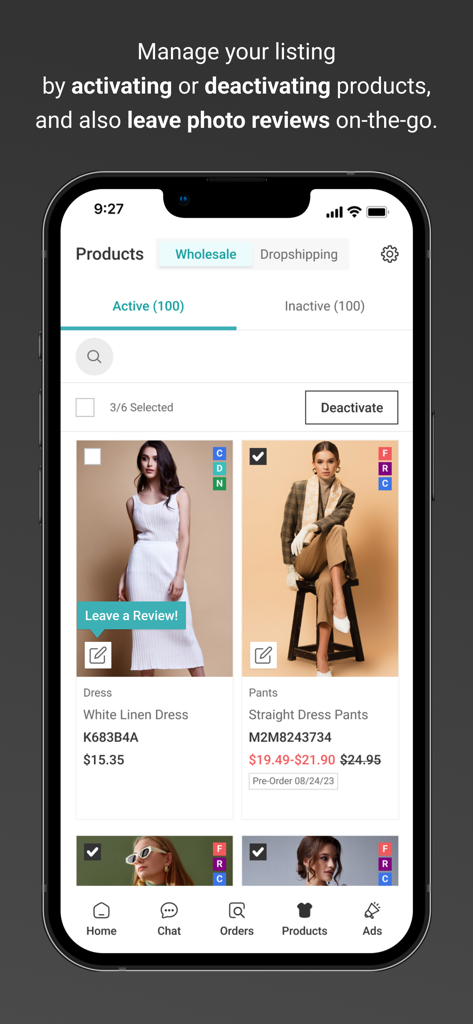 FASHIONGO Vendor Admin - FASHIONGO Vendor Admin mobile app interface for managing wholesale and dropshipping product listings