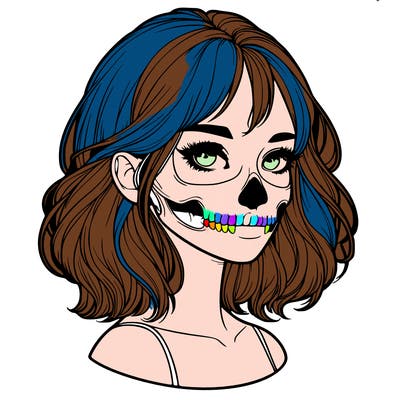 realistic girl with skull