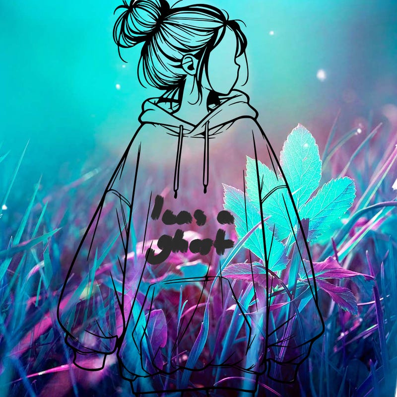 realistic girl with a oversized sweatshirt on and a bun