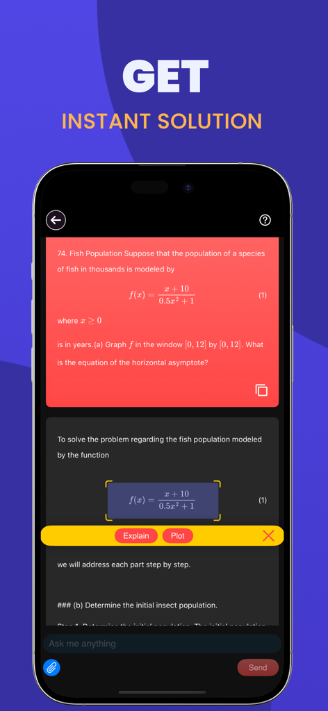 Photo Math Solver - Math.AI - Un smartphone mostrando la aplicación Math.AI proporcionando una solución instantánea paso a paso a un problema de matemáticas.