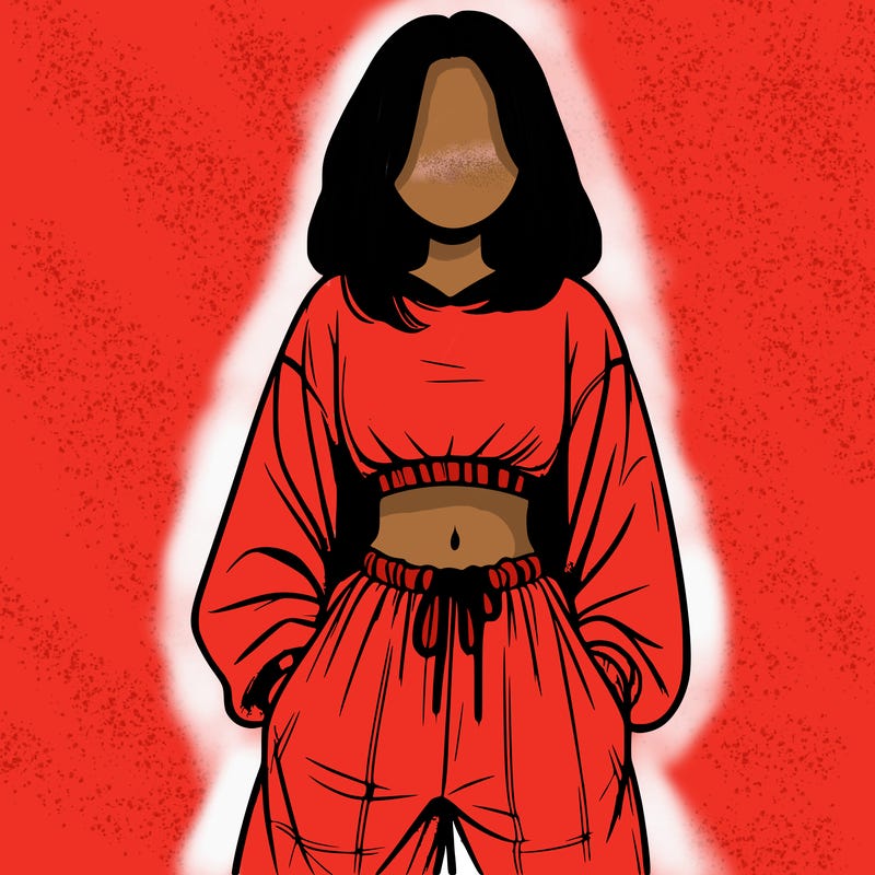 realistic girl faceless with baggy pants and a crop top