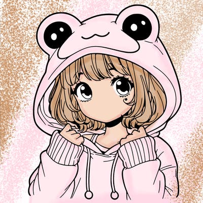 a cute teenage girl wearing a frog hoodie