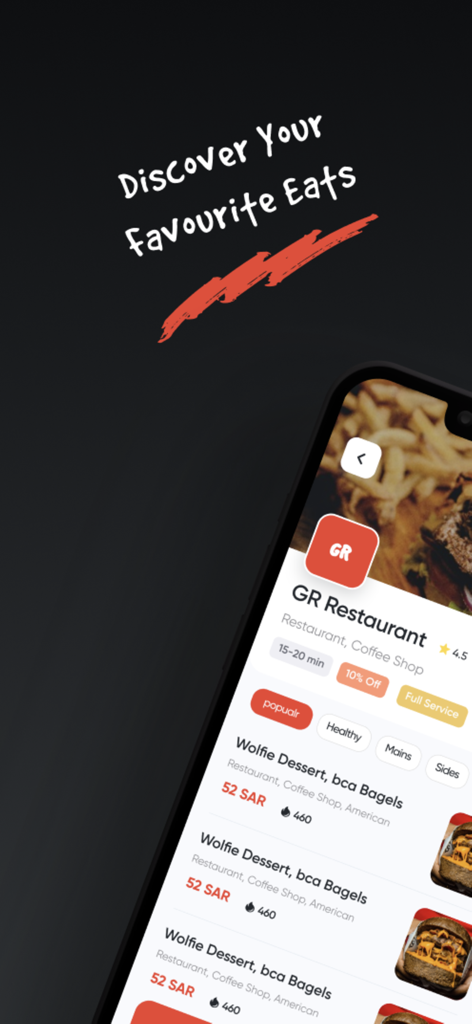 Skip App - Skip App mobile interface showing restaurant listings and menu options for quick ordering and pickup