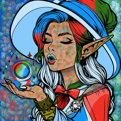 realistic elf casting a spell with lips