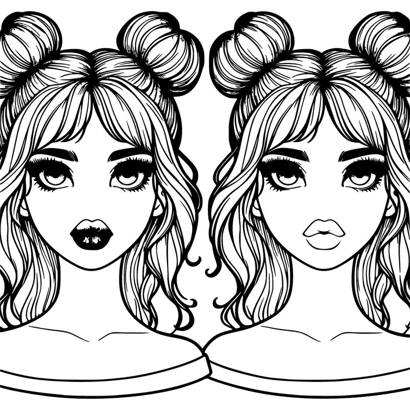 beautiful girl with two buns on her head and lips realistic