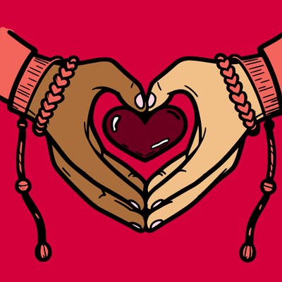 heart hands with friendship bracelets