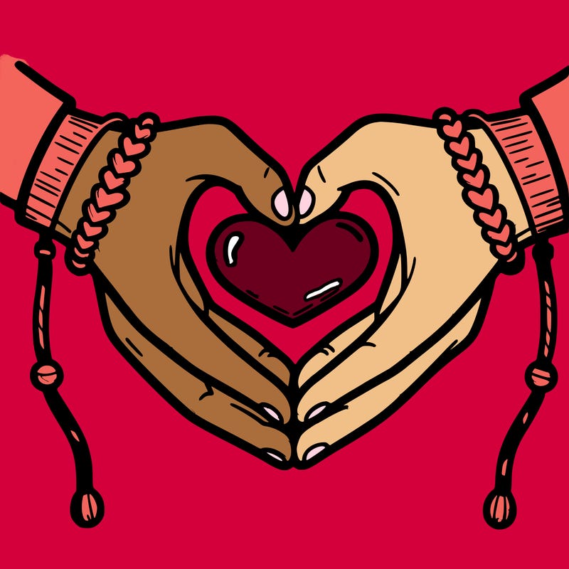 heart hands with friendship bracelets