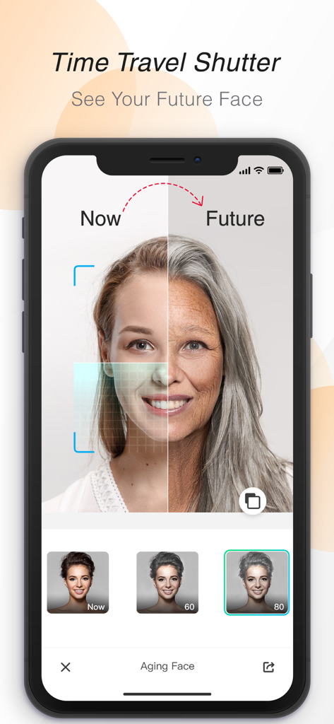 Time Travel Shutter showing a young and old face comparison in the GO Keyboard app