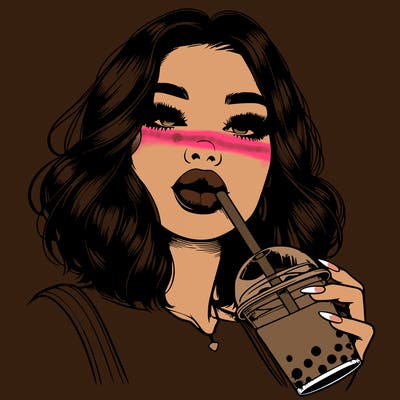 realistic girl with glossy lips holding boba