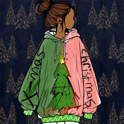 realistic girl with a oversized sweatshirt on and a bun