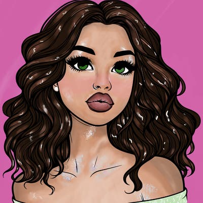 realistic girl with wavy hair and lips