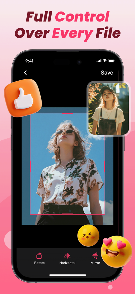 PDF Editor Reader - Oberfläche von PDF Editor Reader, die Werkzeuge zum Drehen und Spiegeln von Bildern für die Dokumentenkonvertierung zeigt.