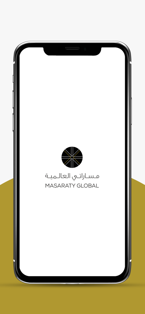 Masaraty | مساراتي - The splash screen of the Masaraty Global mobile app displaying its geometric logo and name in English and Arabic